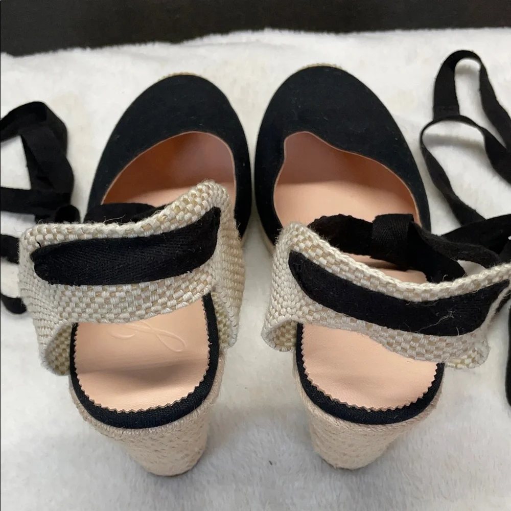 J. Crew‎ Black and Cream Espadrille Sandals with Ankle Wrap